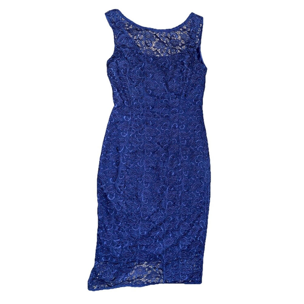 White House Black Market Navy Lace Sheath Dress Sleeveless Size 0